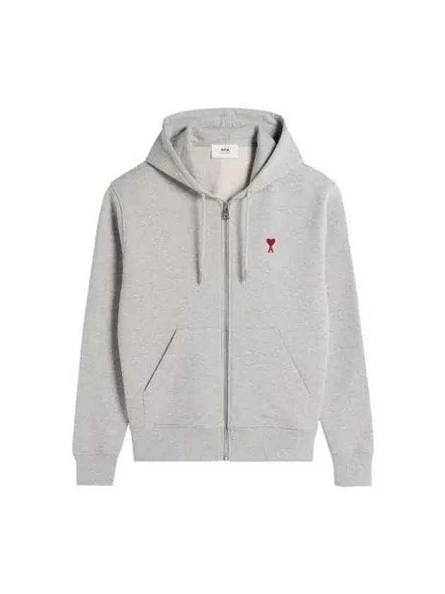 De Coeur Small Heart Zip Up Hoodie Grey - AMI - BALAAN 2