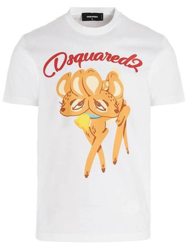 Men's Bambi Print Short Sleeve T-Shirt White - DSQUARED2 - BALAAN 1