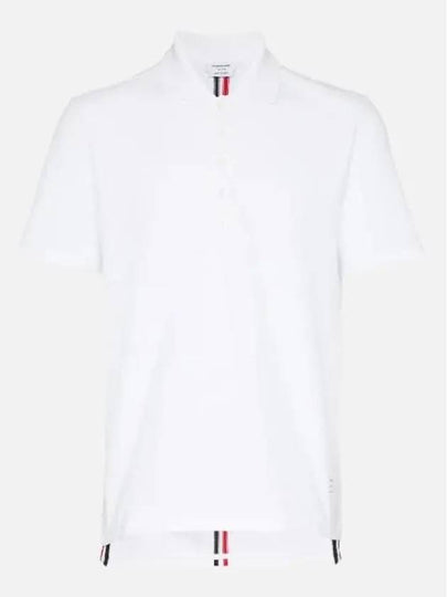 Men's Cotton Pique Center Bag Striped Short Sleeve Polo Shirt White - THOM BROWNE - BALAAN 2