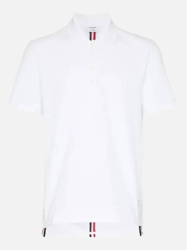 Men's Cotton Pique Center Bag Striped Short Sleeve Polo Shirt White - THOM BROWNE - BALAAN 3