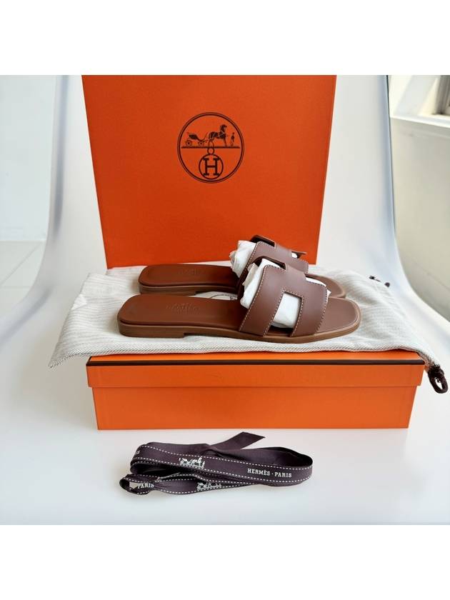 Oran Calfskin Slippers Gold Piqures Ecrues - HERMES - BALAAN 10