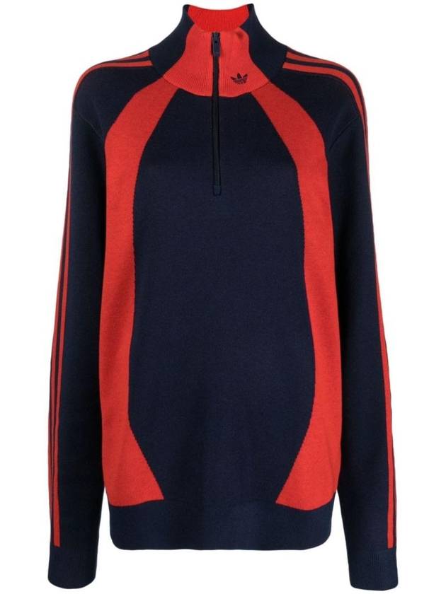 Logo Quarter Zip Jumper Knit Top Navy Red - ADIDAS - BALAAN 1