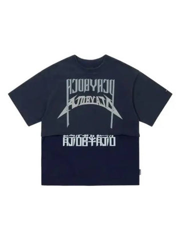 Arch logo washed layered short sleeve t shirt navy - AJOBYAJO - BALAAN 1