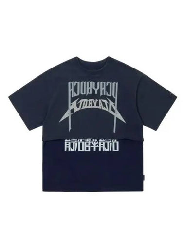 Arch logo washed layered short sleeve t shirt navy - AJOBYAJO - BALAAN 1