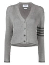 4 Bar Cable Wool Crop Cardigan Grey - THOM BROWNE - BALAAN 2