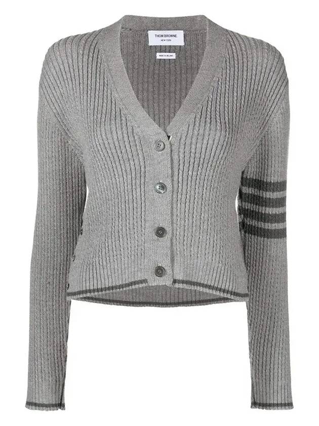 4 Bar Cable Wool Crop Cardigan Grey - THOM BROWNE - BALAAN 2