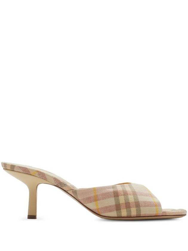 Mews Checked Linen Blend Low Kitten Heel Mule Teacup - BURBERRY - BALAAN 1