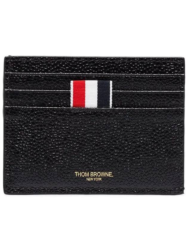 Pebble Grain Leather Stripe Note Compartment Card Wallet Black - THOM BROWNE - BALAAN 3