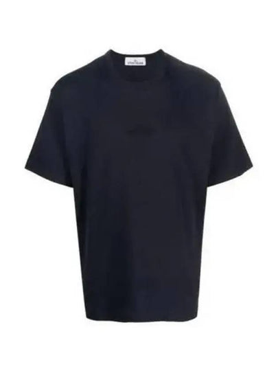 Micro Embroidered Logo Cotton Jersey Short Sleeve T-Shirt Navy - STONE ISLAND - BALAAN 2