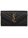 Matelasse Monogram Quilted Leather Flap Long Wallet Black - SAINT LAURENT - BALAAN 2