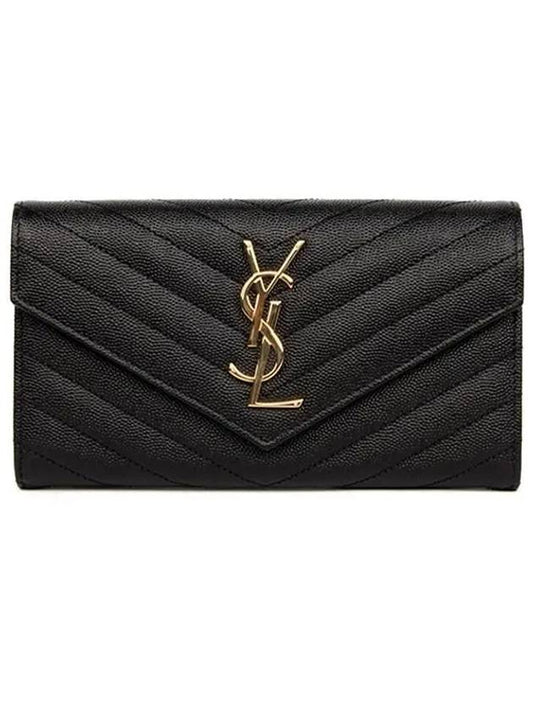 Matelasse Monogram Quilted Leather Flap Long Wallet Black - SAINT LAURENT - BALAAN 2