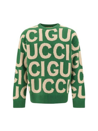 Logo Intarsia Knit Top Green - GUCCI - BALAAN 1