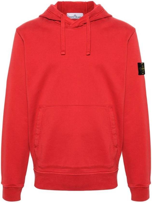 Logo Patch Cotton Fleece Hoodie Red - STONE ISLAND - BALAAN 1