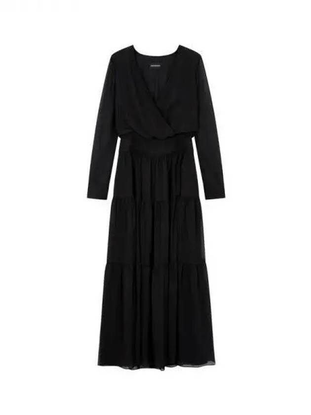 Women s Overlap Neck Long Tiered Dress Black 270788 - EMPORIO ARMANI - BALAAN 1