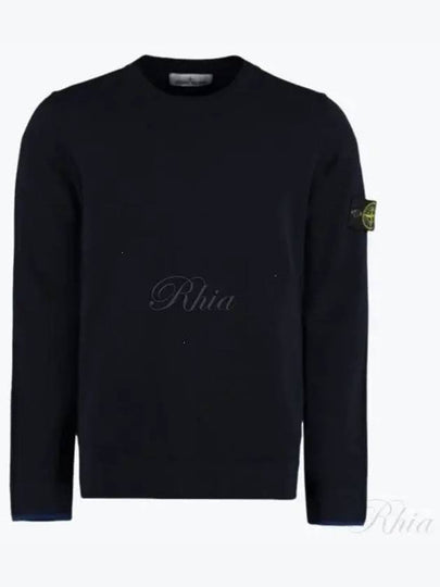 Logo Patch Crew Neck Knit Top Navy - STONE ISLAND - BALAAN 2