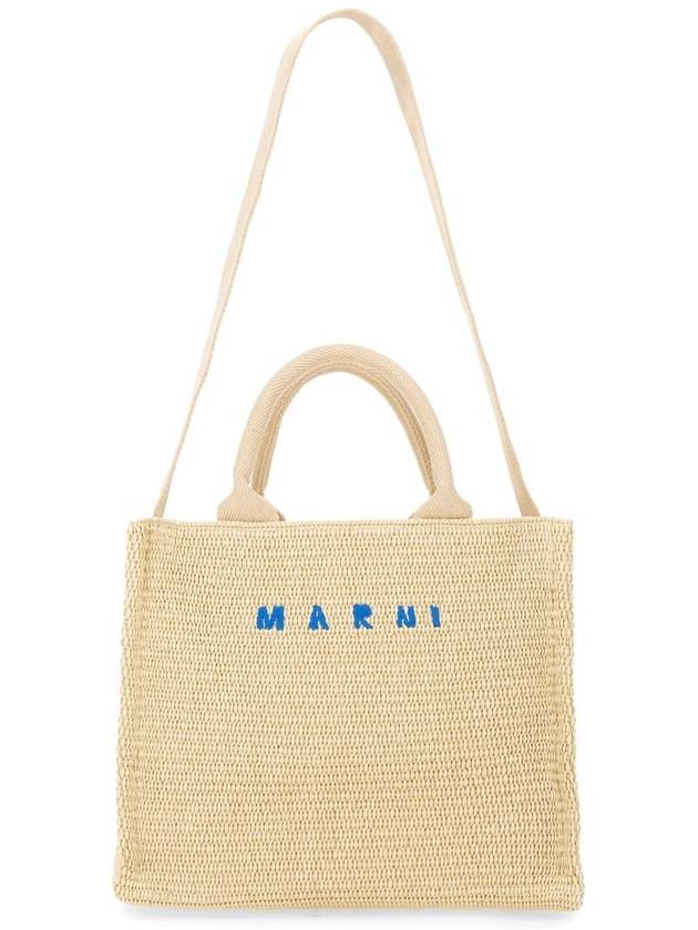 RAFFIA EFFECT FABRIC SMALL TOTE BAG - MARNI - BALAAN 3