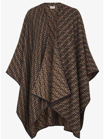 FF Jacquard Poncho Brown - FENDI - BALAAN 1