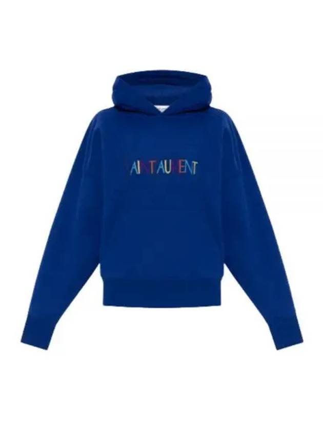 Multicolor Logo Cotton Hoodie Blue 717847 Y37CG - SAINT LAURENT - BALAAN 1