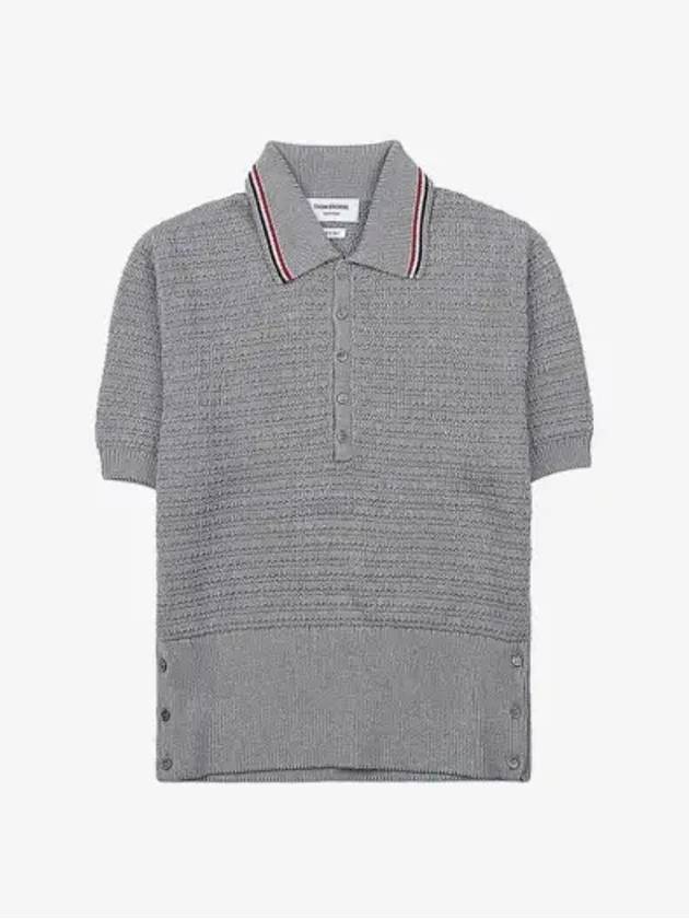 Textured Stitch Cotton Short Sleeve Polo Shirt Grey - THOM BROWNE - BALAAN 2