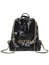 22 Small Shiny Calfskin Gold Metal Backpack Black - CHANEL - BALAAN 2