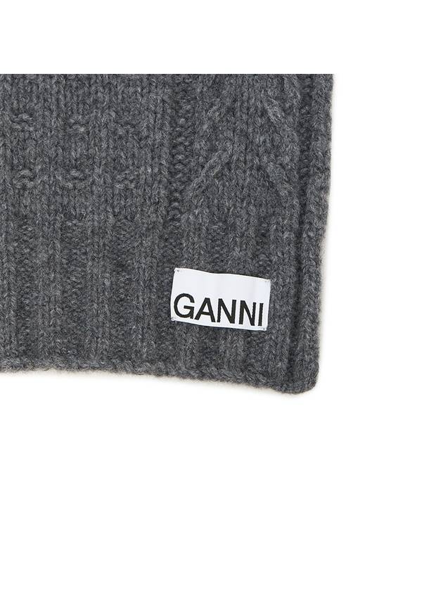 Logo Cable Knit Wool Muffler Grey - GANNI - BALAAN 8