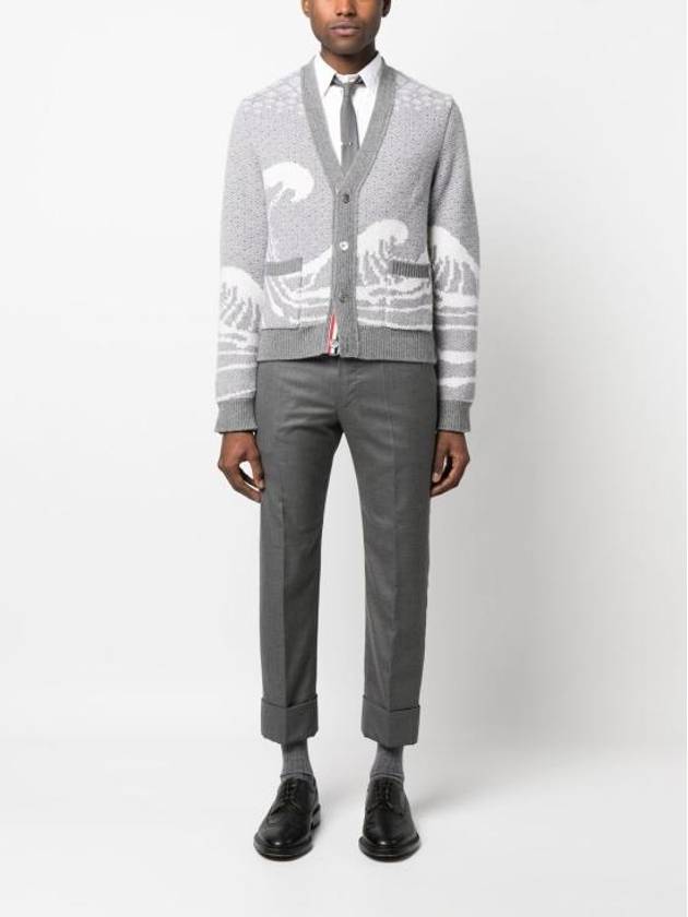 Wave Print Knit Cardigan Grey - THOM BROWNE - BALAAN 6