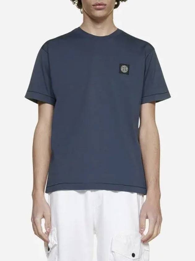 Logo Patch Cotton Short Sleeve T-Shirt Avio Blue - STONE ISLAND - BALAAN 2