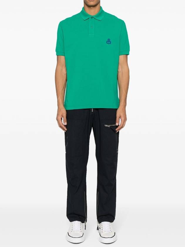 Afko Logo Cotton Polo Shirt Green - ISABEL MARANT - BALAAN 3