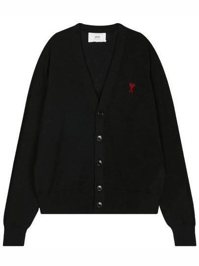 Red Heart Logo Merino Wool Cardigan Black - AMI - BALAAN 2