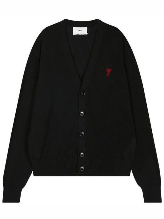 Red Heart Logo Merino Wool Cardigan Black - AMI - BALAAN 2