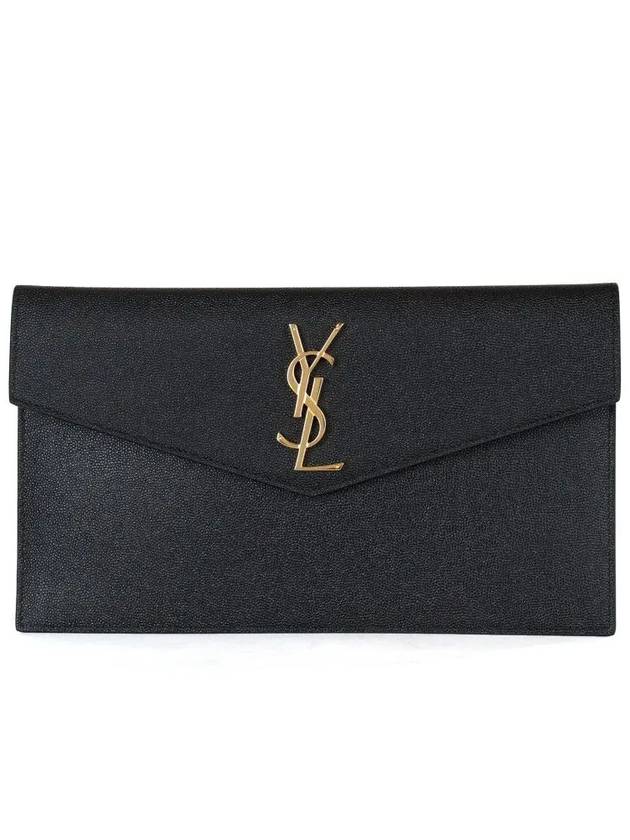 Uptown Grain de Poudre Embossed Leather Clutch Bag Black - SAINT LAURENT - BALAAN 2