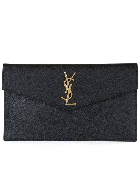 Uptown Grain de Poudre Embossed Leather Clutch Bag Black - SAINT LAURENT - BALAAN 2