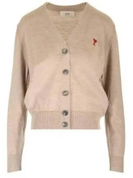 Heart Logo Wool Cardigan Light Beige - AMI - BALAAN 2