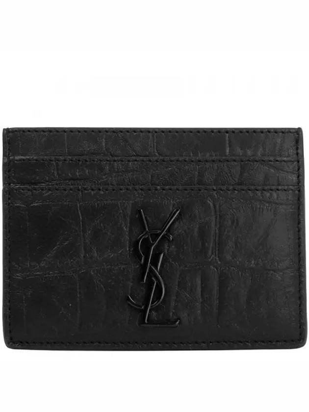 Monogram Crocodile Leather Card Wallet Black - SAINT LAURENT - BALAAN 2