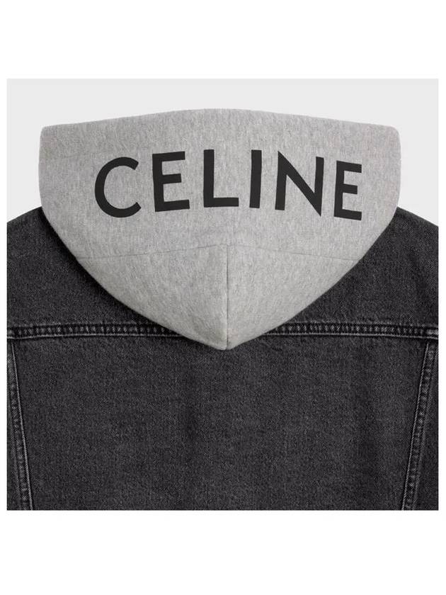 Logo Hoodie Trucker Denim Jacket Charcoal Wash - CELINE - BALAAN 3