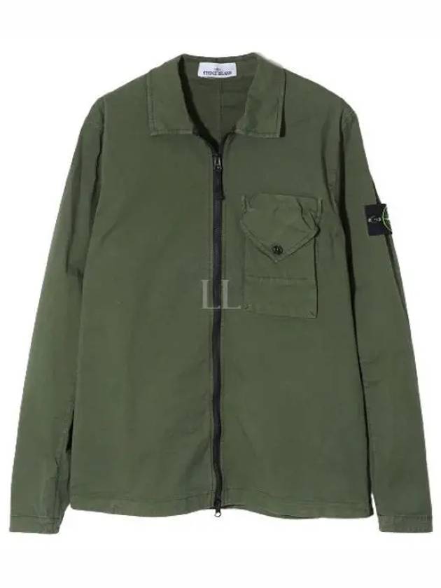 Stretch Cotton Gabardine Overshirt Jacket Olive - STONE ISLAND - BALAAN 2