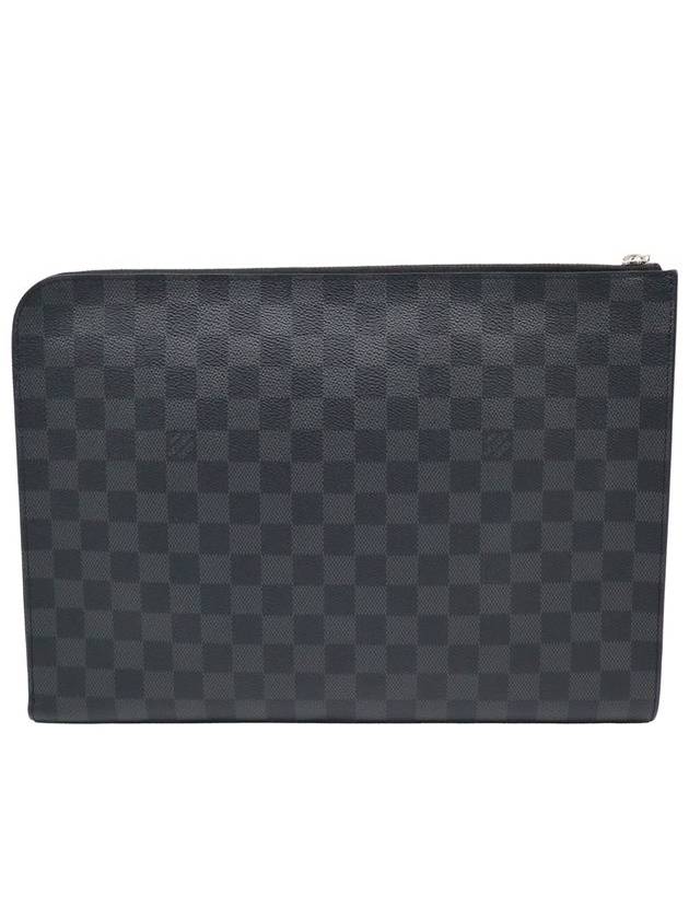 Men s Leather Clutch Bag Gray Louis Vuitton N64437 Damier Graphite Canvas Pochette Jour GM - LOUIS VUITTON - BALAAN 4