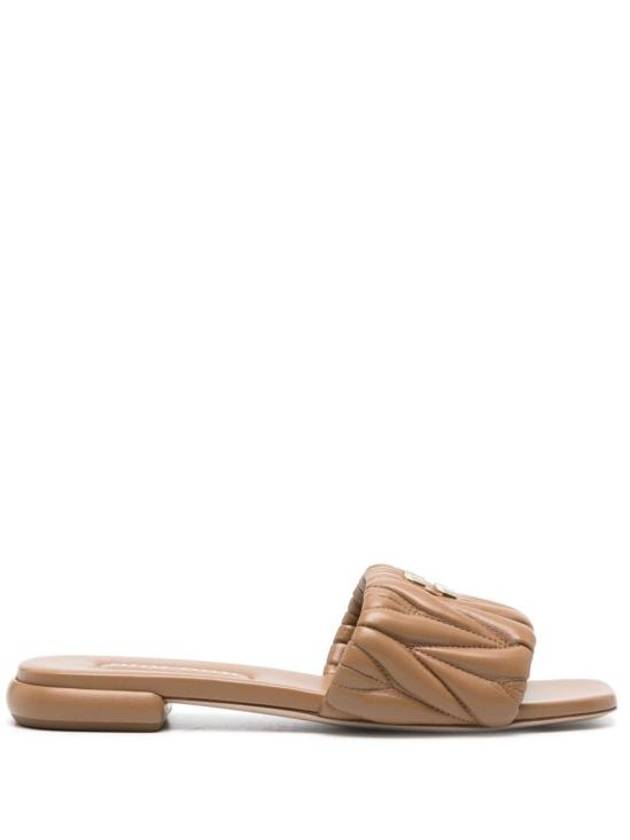 Matelasse Nappa Leather Slippers Caramel - MIU MIU - BALAAN 4