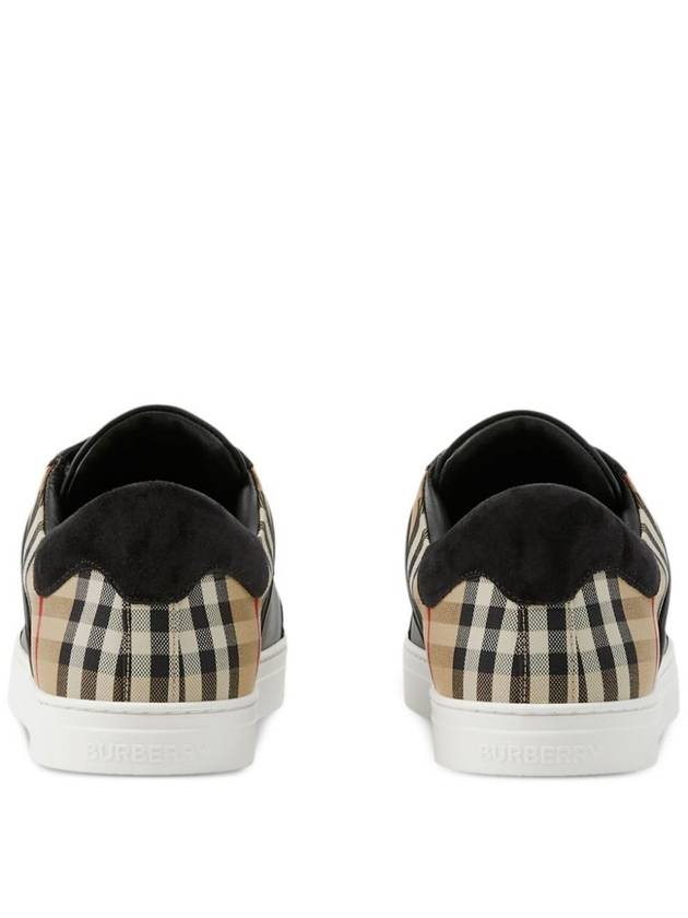 Checked Leather Suede Low Top Sneakers Black - BURBERRY - BALAAN 4