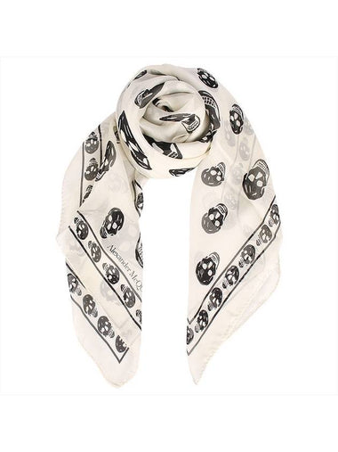 Skull Print Silk Muffler White - ALEXANDER MCQUEEN - BALAAN 1