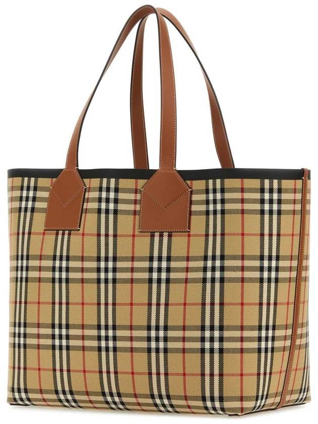 Check Large London Cotton Tote Bag Brown - BURBERRY - BALAAN 3