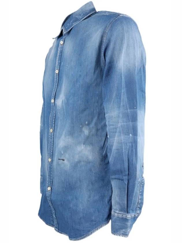 Distressed-Effect Long Sleeve Shirt Blue - DSQUARED2 - BALAAN 4