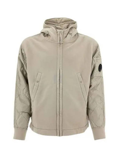 Diagonal Raised Fleece Mixed Quilted Zip Up Hoodie Beige - CP COMPANY - BALAAN 2