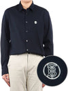 Men's Monogram Motif Stretch Long Sleeve Shirt Navy - BURBERRY - BALAAN.