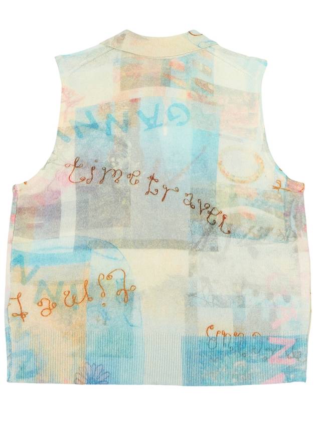 Printed Cashmere Wool Polo Sleeveless Egret - GANNI - BALAAN 3