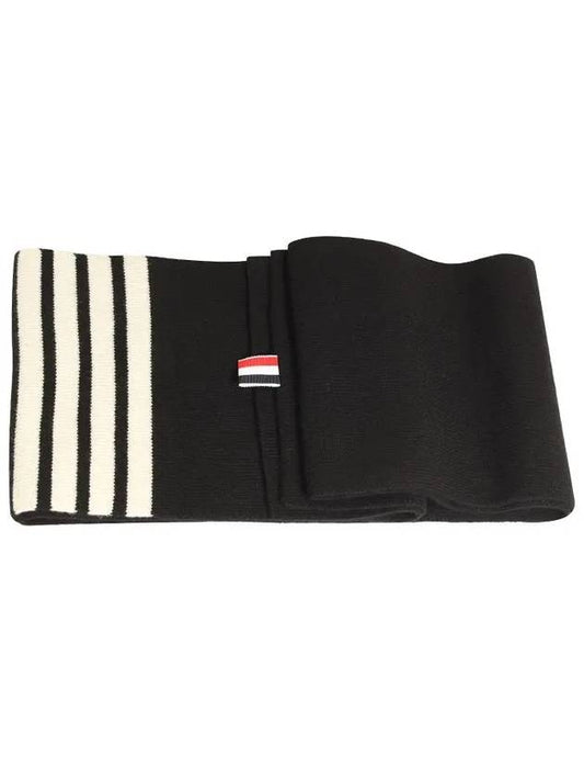 diagonal cashmere muffler black - THOM BROWNE - BALAAN.