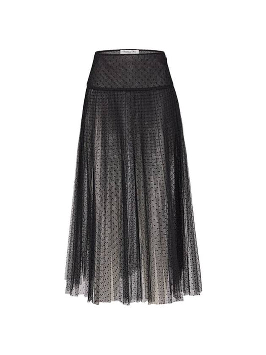 dotted embroidered tulle midi pleated skirt - DIOR - BALAAN 1