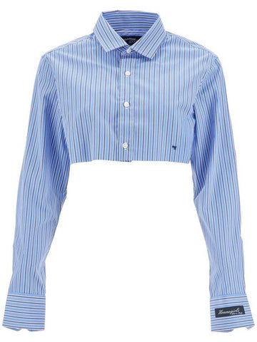 super cropped blue striped cotton shirt - HOMMEGIRLS - BALAAN 1