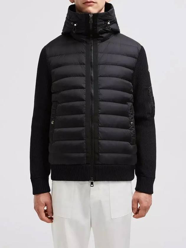 Logo Patch Padded Wool Cardigan Black - MONCLER - BALAAN 3