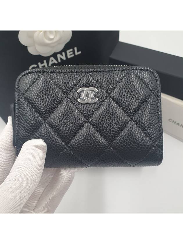 Classic Zipped Coin Purse Grained Calfskin Silver Black - CHANEL - BALAAN 6